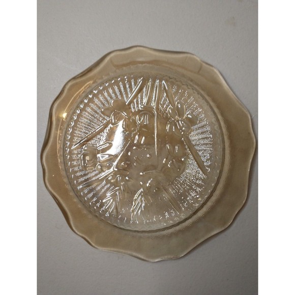 Amber Carnival Glass Jeannette Iris & Herringbone Plate 5 1/2” Marigold - Picture 9 of 10